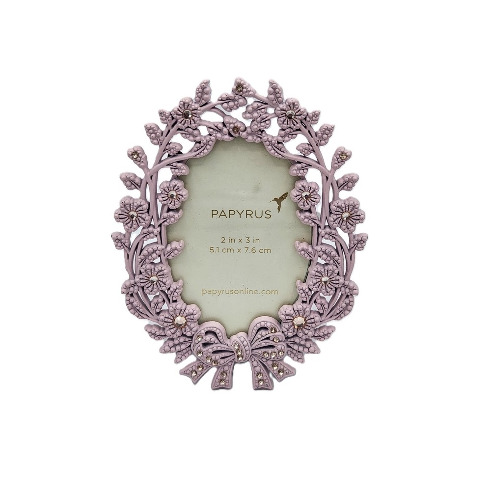 Papyrus Picture Frame 3x3 Oval Floral Vine‎ Rhinestone Bow Pink Decorative NEW